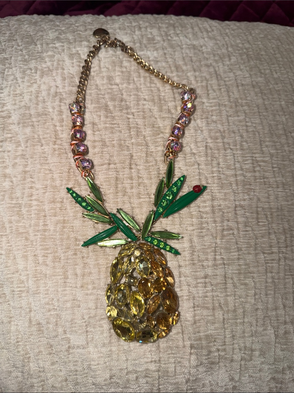 Betsey Johnson Gold-Tone Pineapple Necklace with Yellow and Green Crystals